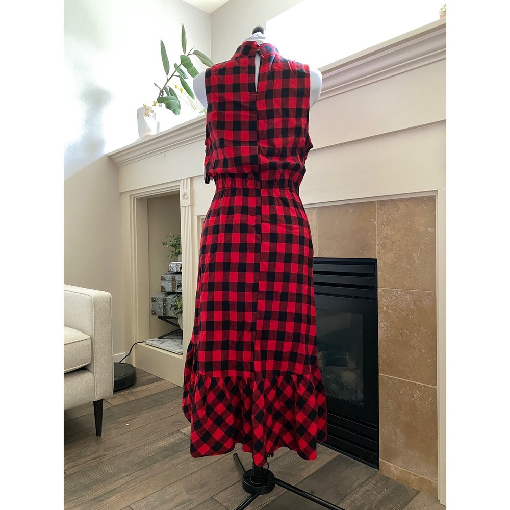 BP. Red Black Buffalo Plaid Sleeveless Mock Neck Midi Dress Large NWT - Picture 6 of 10